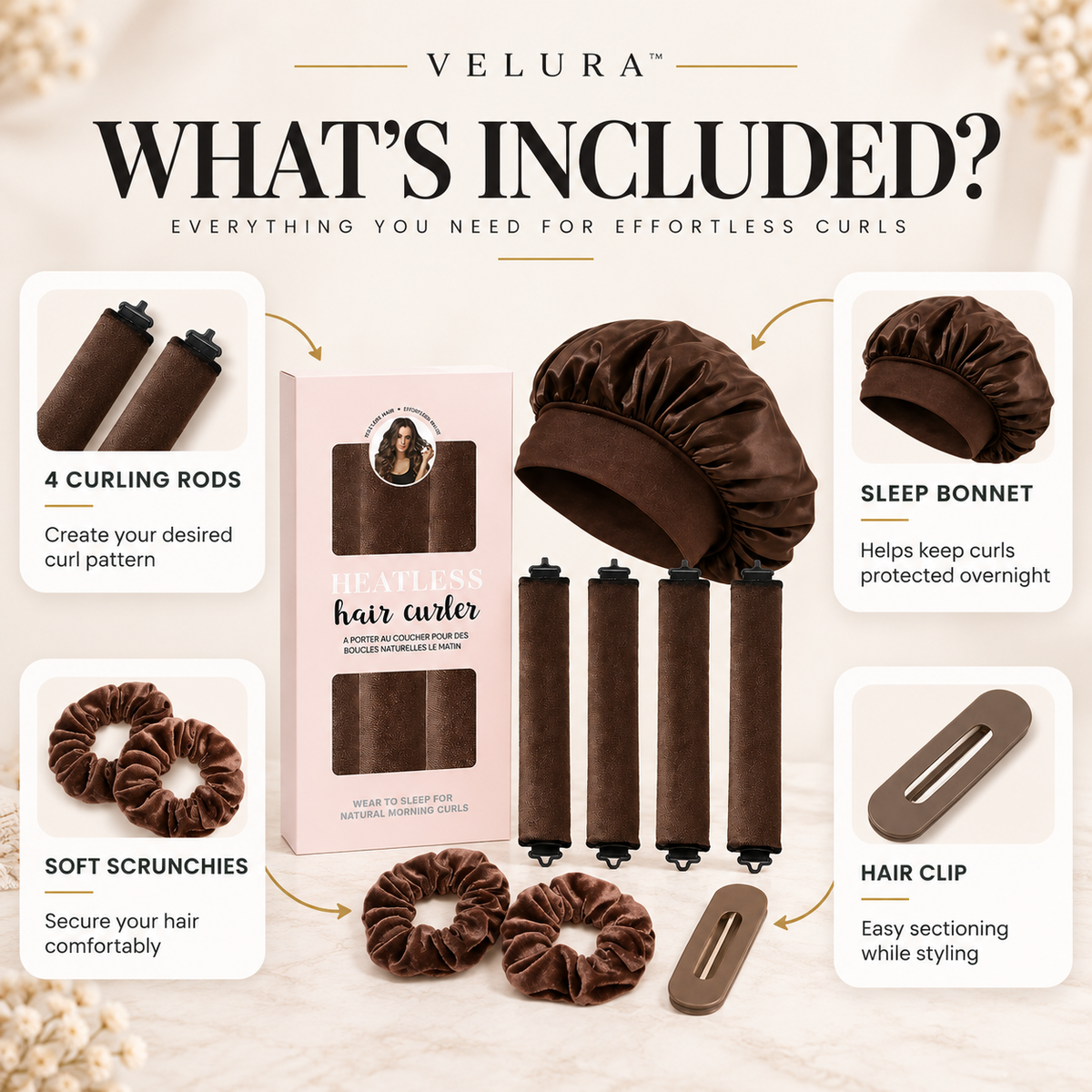 Velura™ 4-in-1 Heatless Curl Kit