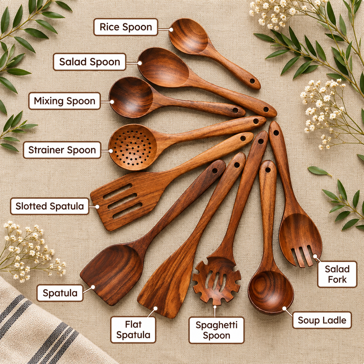 Non-Toxic Teak Wooden Utensil Set